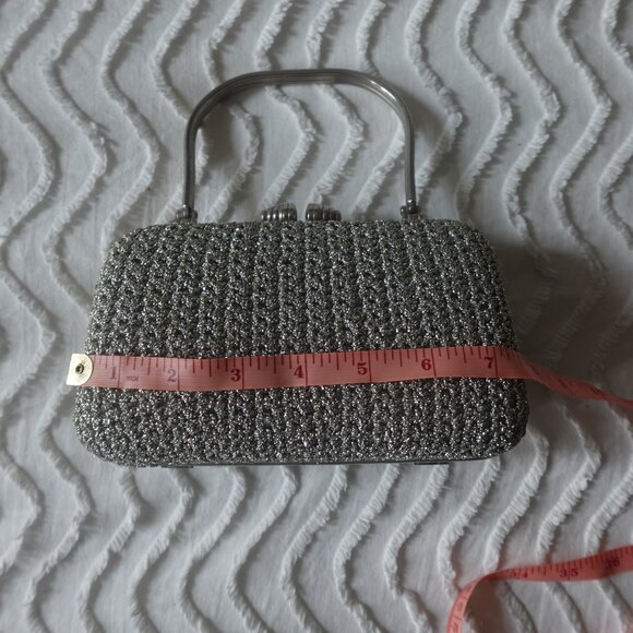 Vintage Italian Made hard shell mini bag in Silver knit - Picture 9 of 9